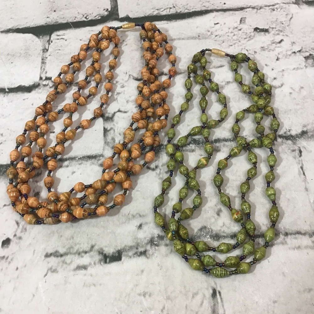 Beaded Necklaces Lot Of 2 Wooden Tropical Layered Vacation Island Jewelry